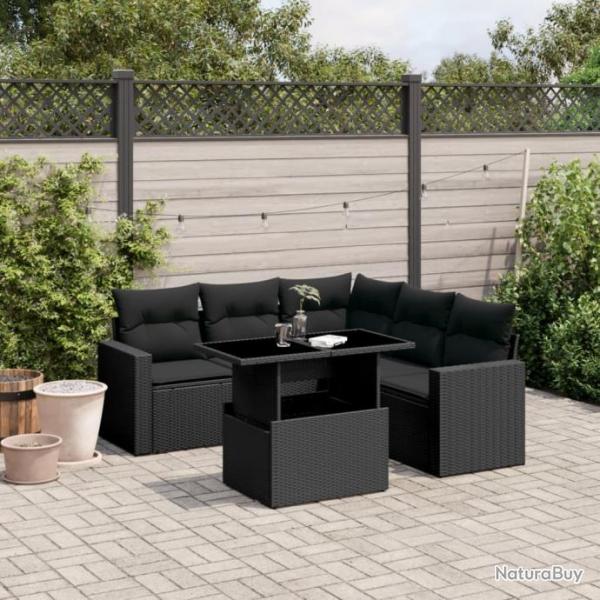 Salon de jardin 6 pcs avec coussins noir rsine tresse