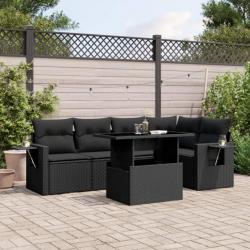 Salon de jardin 6 pcs avec coussins noir résine tressée