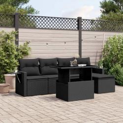 Salon de jardin 6 pcs avec coussins noir résine tressée