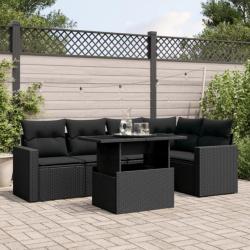 Salon de jardin 6 pcs avec coussins noir résine tressée