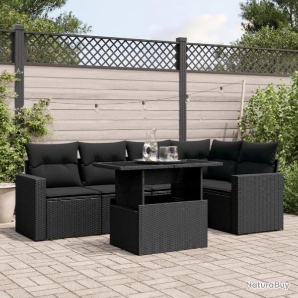 Salon de jardin 6 pcs avec coussins noir rsine tresse