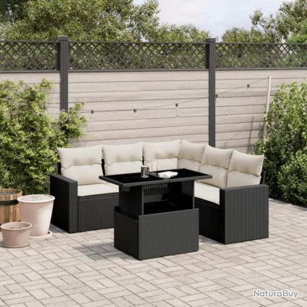 Salon de jardin 6 pcs avec coussins noir rsine tresse