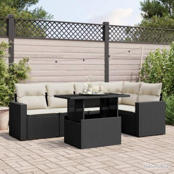 Salon de jardin 6 pcs avec coussins noir rsine tresse