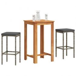 Ensemble de bar de jardin 3 pcs gris bois massif acacia rotin