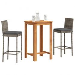 Ensemble de bar de jardin 3 pcs gris bois massif acacia rotin