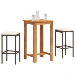 Ensemble de bar de jardin 3 pcs marron bois massif acacia rotin