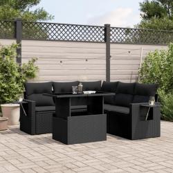 Salon de jardin 6 pcs avec coussins noir résine tressée