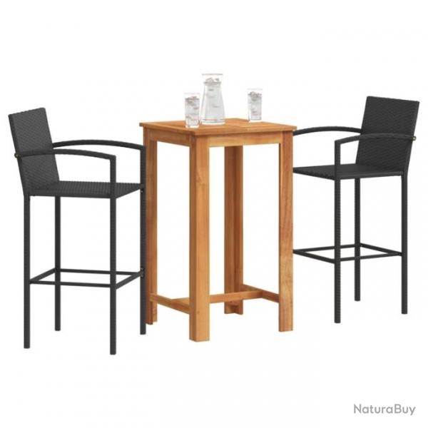 Ensemble de bar de jardin 3 pcs noir bois massif acacia rotin