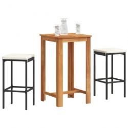 Ensemble de bar de jardin 3 pcs noir bois massif acacia rotin