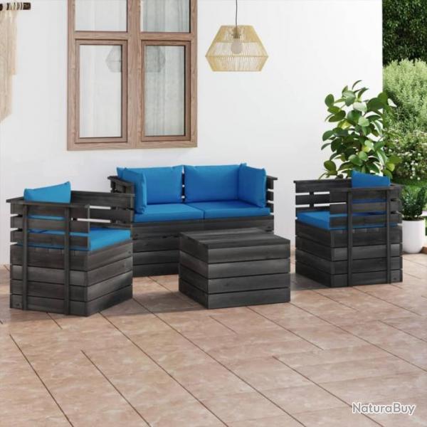 Salon palette de jardin 5 pcs avec coussins Bois de pin massif