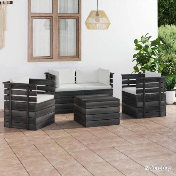 Salon palette de jardin 5 pcs avec coussins Bois de pin massif