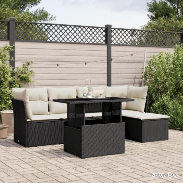 Salon de jardin 6 pcs avec coussins noir rsine tresse