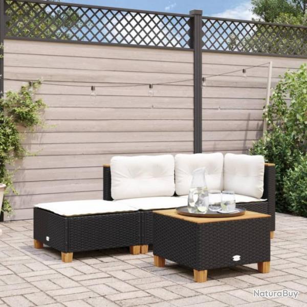 Tabouret de jardin et coussin noir 63,5x56x32 cm rsine tresse