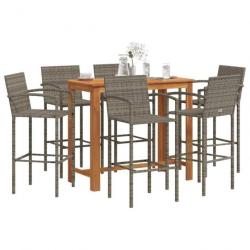 Ensemble de bar de jardin 7 pcs gris bois massif acacia rotin