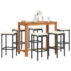 Ensemble de bar de jardin 7 pcs noir bois massif acacia rotin