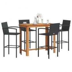 Ensemble de bar de jardin 5 pcs noir bois massif acacia rotin