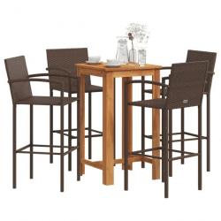 Ensemble de bar de jardin 5 pcs marron bois massif acacia rotin