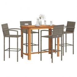 Ensemble de bar de jardin 5 pcs gris bois massif acacia rotin