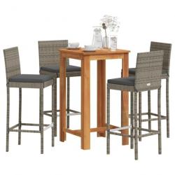 Ensemble de bar de jardin 5 pcs gris bois massif acacia rotin