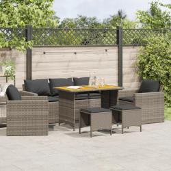 Salon de jardin 6 pcs avec coussins gris résine tressée