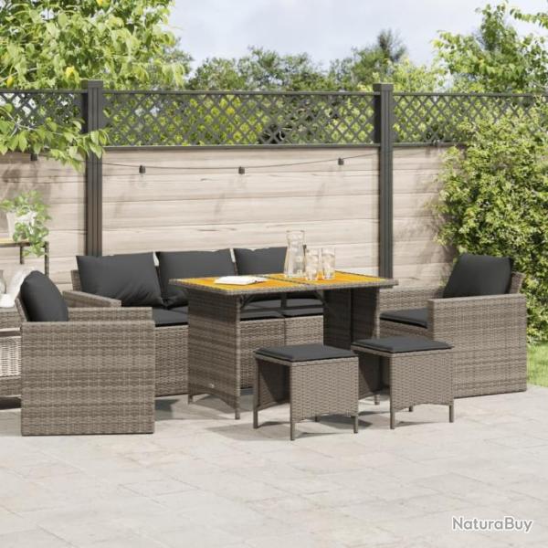 Salon de jardin 6 pcs avec coussins gris rsine tresse