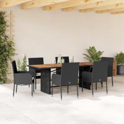 Ensemble à manger de jardin coussins 7pcs Noir Résine tressée