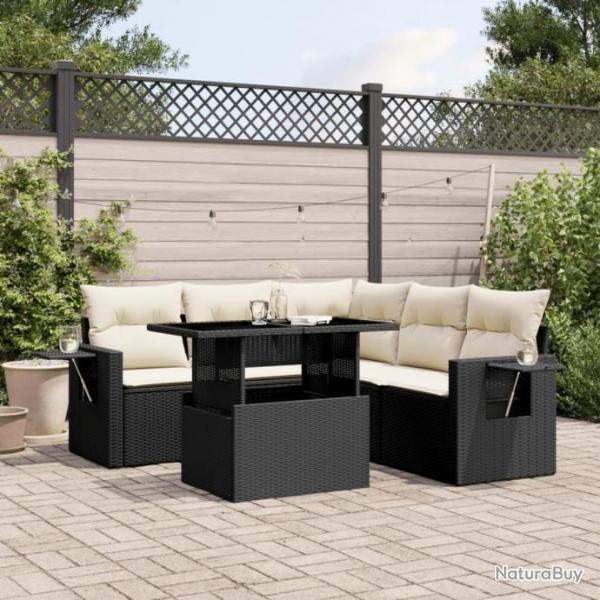 Salon de jardin 6 pcs avec coussins noir rsine tresse