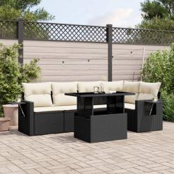 Salon de jardin 6 pcs avec coussins noir résine tressée