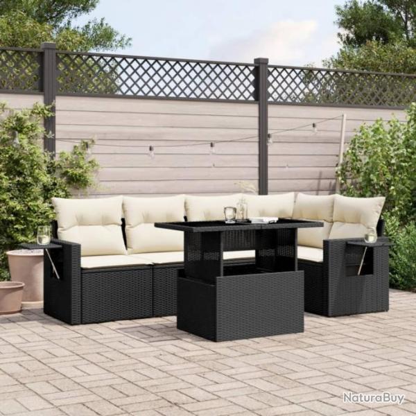 Salon de jardin 6 pcs avec coussins noir rsine tresse