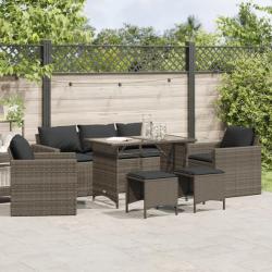 Salon de jardin 6 pcs avec coussins gris résine tressée