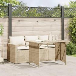 Ensemble à manger de jardin et coussins 2 pcs beige poly rotin