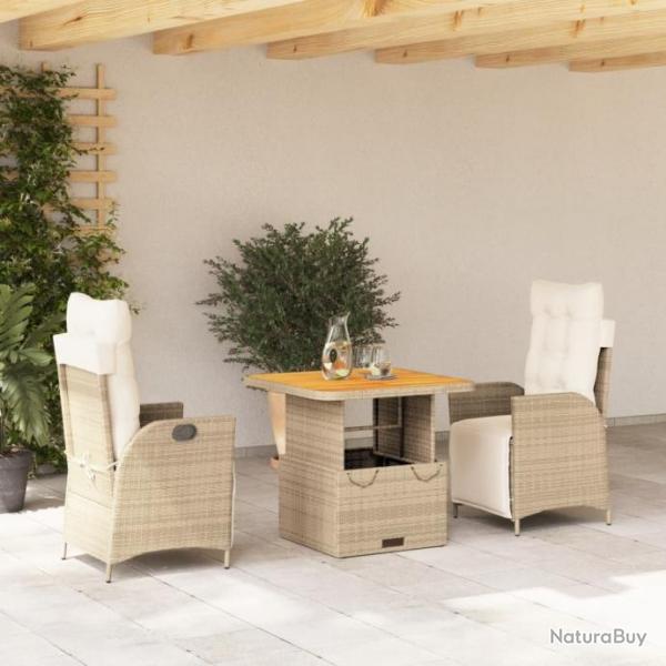 Ensemble  manger de jardin et coussins 3 pcs Beige poly rotin