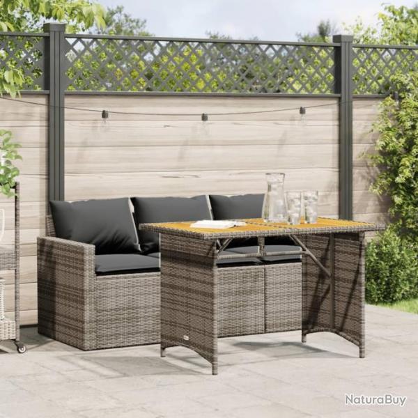 Ensemble  manger de jardin et coussins 2 pcs gris rotin