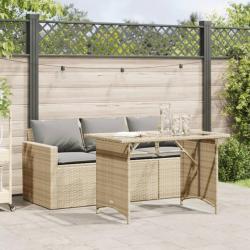 Ensemble à manger de jardin et coussins 2 pcs beige poly rotin