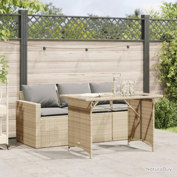 Ensemble  manger de jardin et coussins 2 pcs beige poly rotin