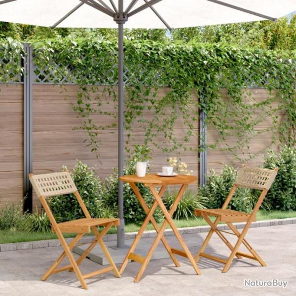 Ensemble de bistro 3 pcs beige rsine tresse et bois massif