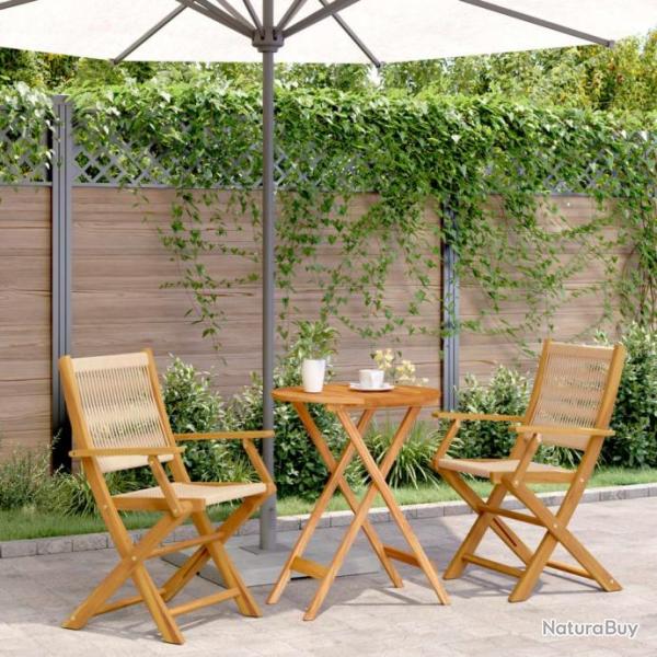 Ensemble de bistro 3 pcs beige polypropylne et bois massif