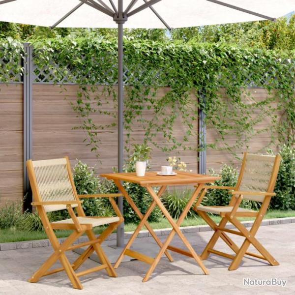 Ensemble de bistro 3 pcs beige polypropylne et bois massif