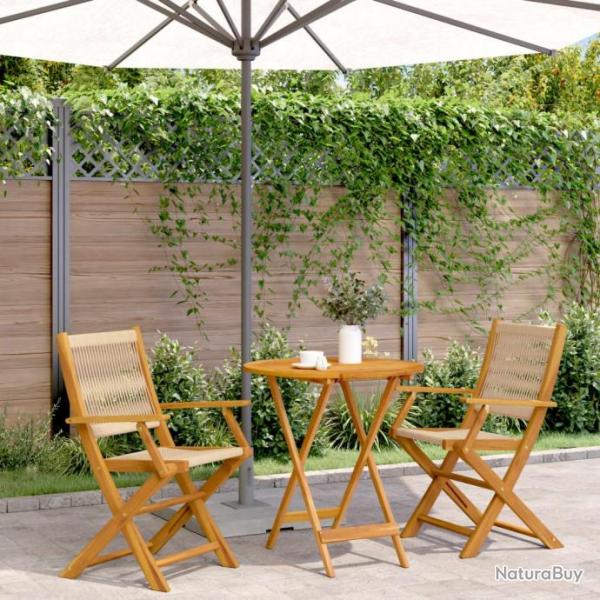 Ensemble de bistro 3 pcs beige polypropylne et bois massif