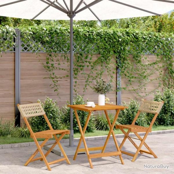 Ensemble de bistro 3 pcs beige rsine tresse et bois massif