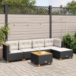 Salon de jardin 6 pcs avec coussins noir résine tressée