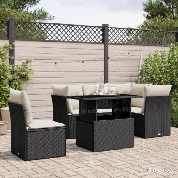 Salon de jardin 6 pcs avec coussins noir rsine tresse