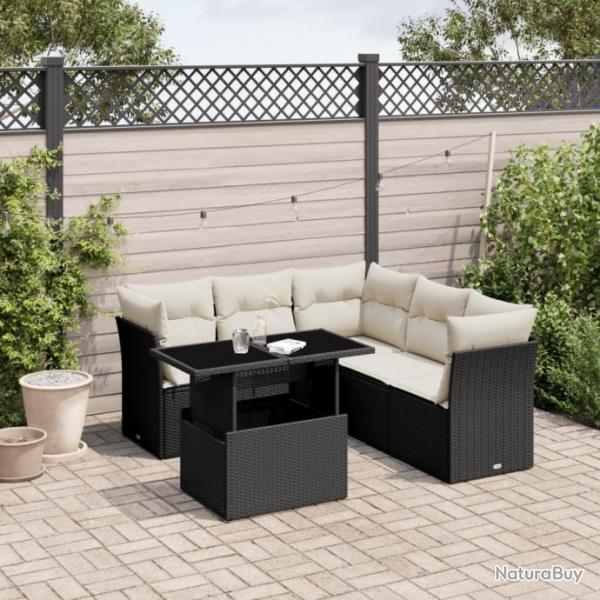 Salon de jardin 6 pcs avec coussins noir rsine tresse