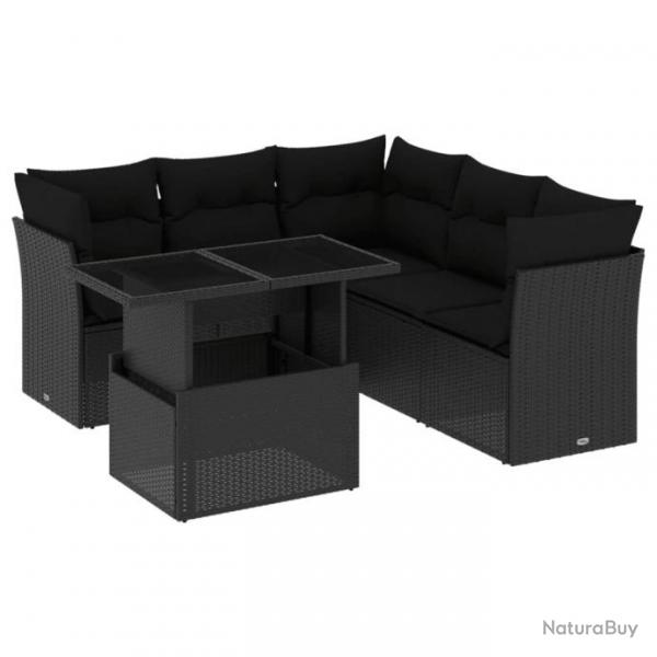 Salon de jardin 6 pcs avec coussins noir rsine tresse