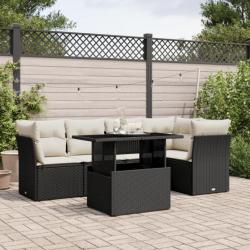 Salon de jardin 6 pcs avec coussins noir résine tressée