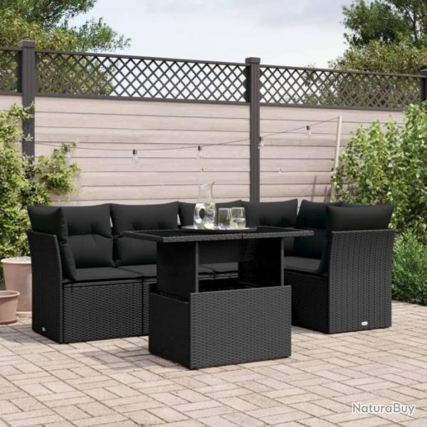 Salon de jardin 6 pcs avec coussins noir rsine tresse