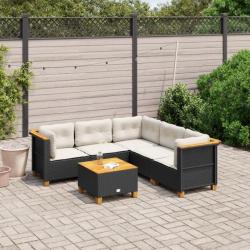 Salon de jardin 6 pcs avec coussins noir résine tressée