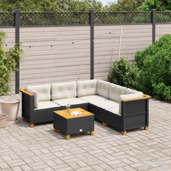 Salon de jardin 6 pcs avec coussins noir rsine tresse