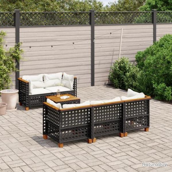 Salon de jardin 6 pcs avec coussins noir rsine tresse