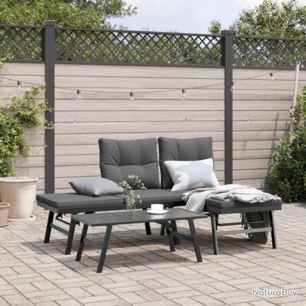 Ensemble de bancs de jardin avec coussins 3 pcs noir